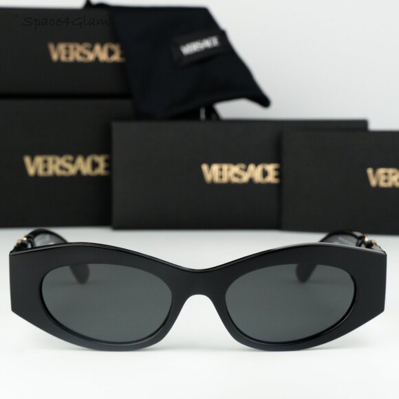 BRAND NEW Versace VE4480U GB1/87 Black Gold Dark Grey Oval Unisex Sunglasses main image 5